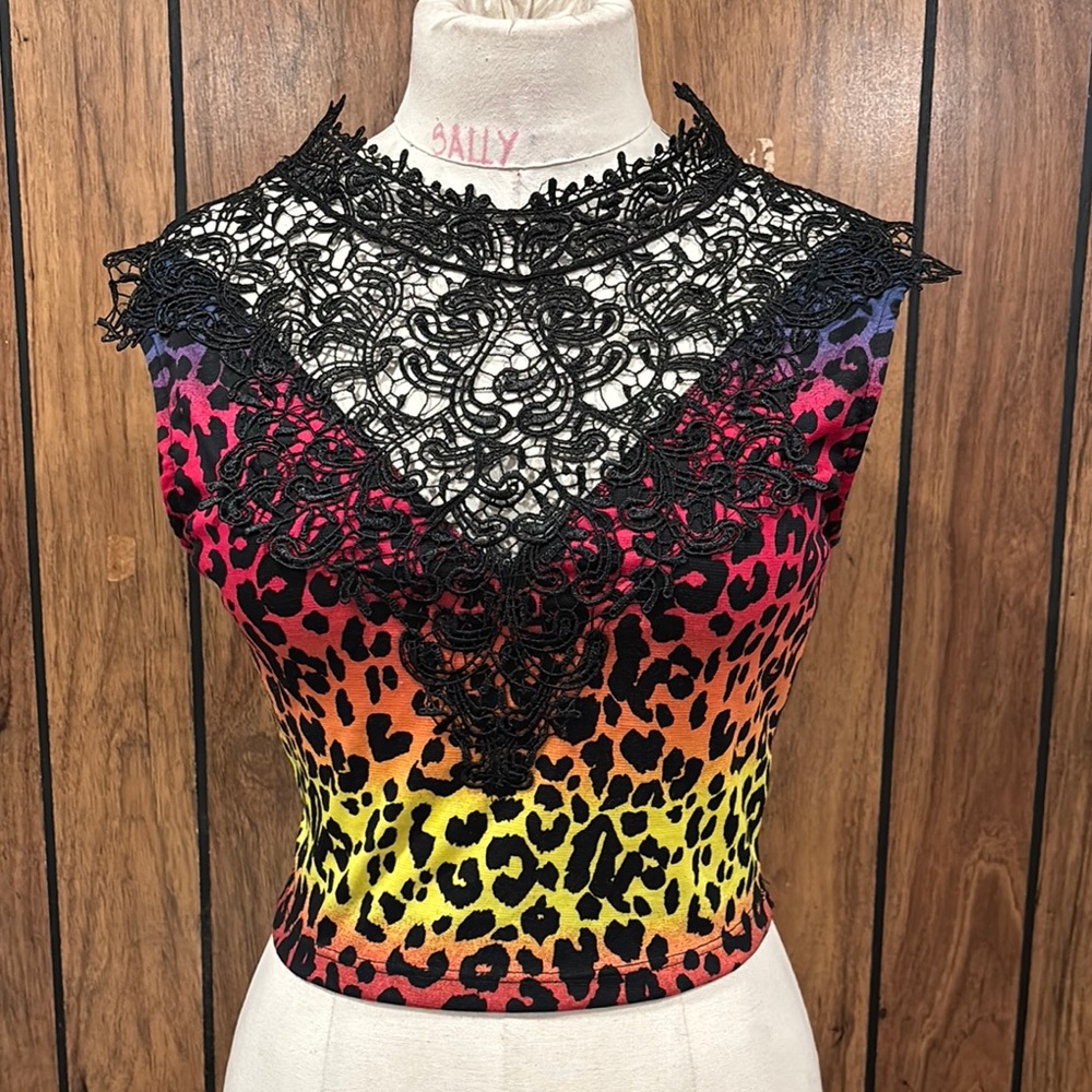 Multicolor Lace Leopard Print Women's Top